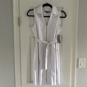 Sharagano White Collared Zip-up Dress